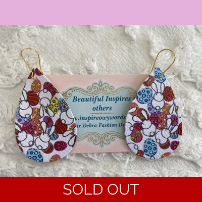 Bunny Rabbit and Easter eggs Light Weight Faux Leather Dangle Earrings